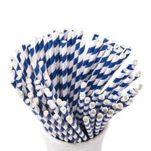 Wrapped Paper Straws Blue Strips